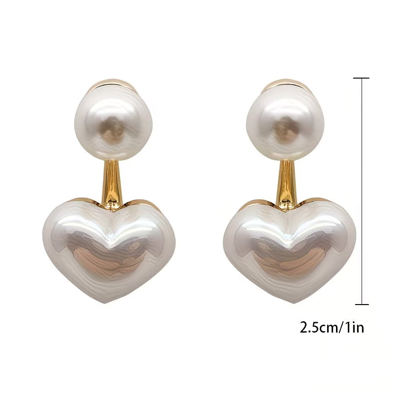 Boucles d'Oreilles en Cœur avec Double Perle