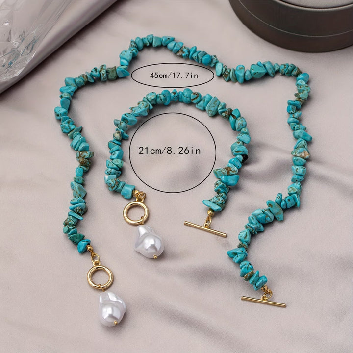 Ensemble Collier et Bracelet Turquoise et Perle