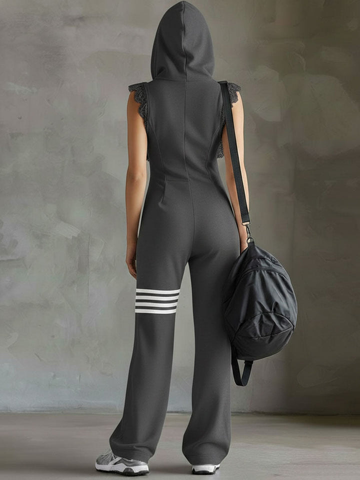 Giada™ | Combinaison Sportive Rétro à Capuche avec Rayures