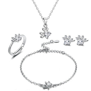 Ensemble de Bijoux Pattes en Or Rose – 4 Pièces avec Cœur en Zirconia (Bague, Collier, Boucles d'Oreilles, Bracelet)