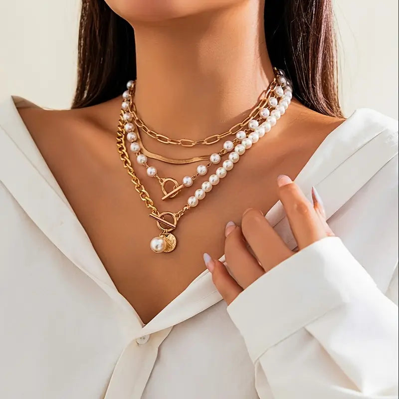 Ensemble de Colliers Superposés avec Perles Modernes