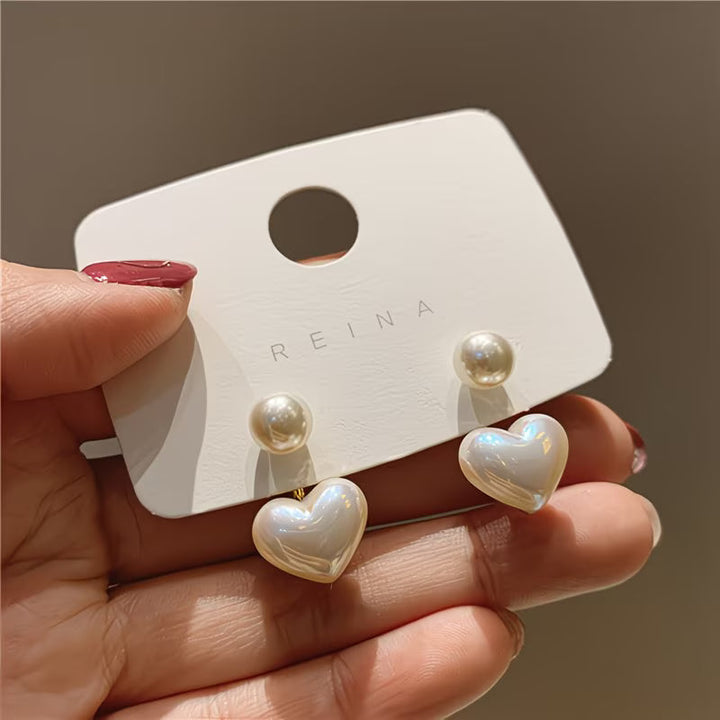 Boucles d'Oreilles en Cœur avec Double Perle