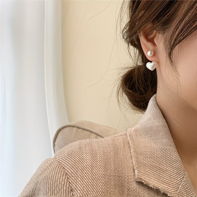 Boucles d'Oreilles en Cœur avec Double Perle