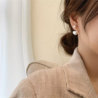 Boucles d'Oreilles en Cœur avec Double Perle