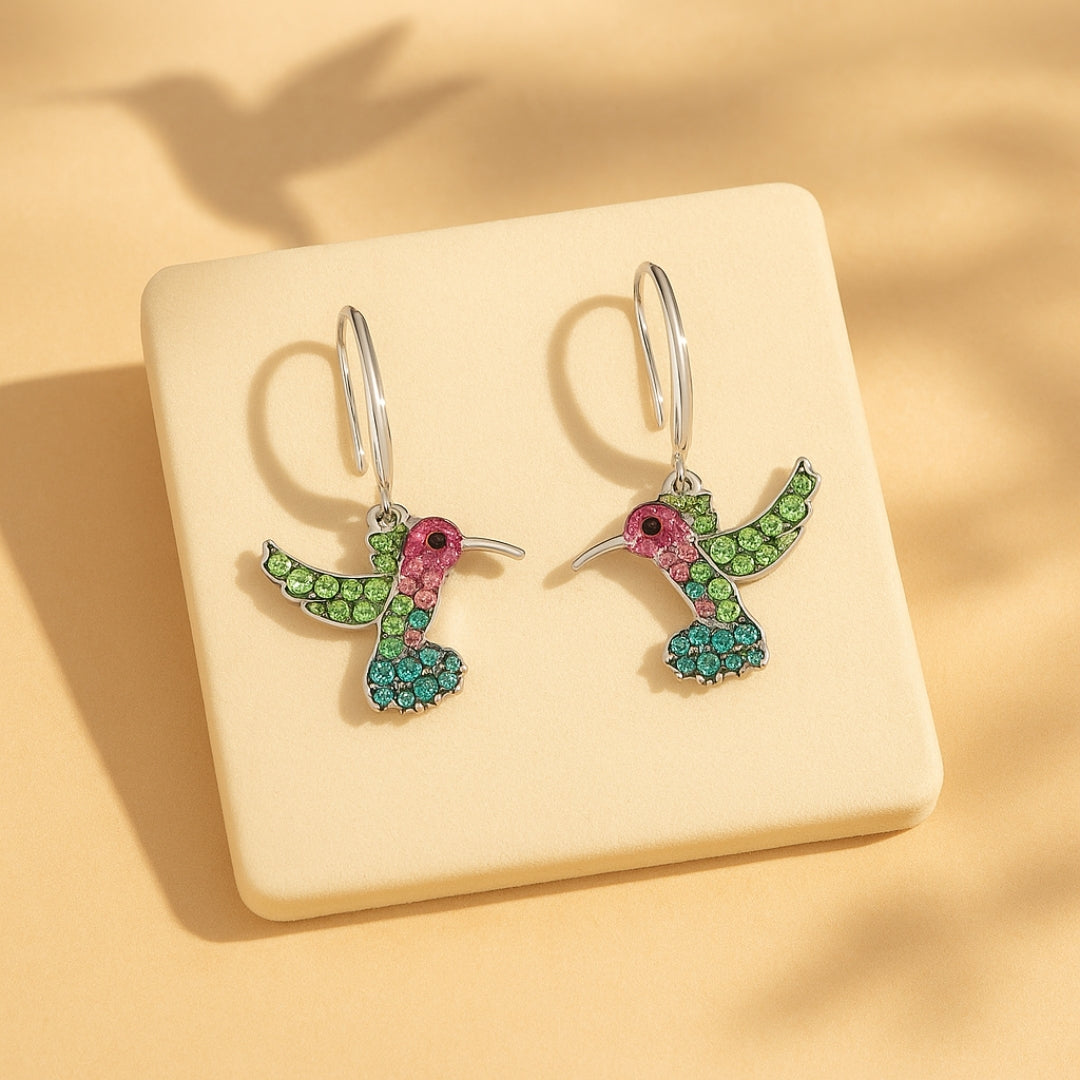 Boucles d'oreilles étincelantes en colibri coloré