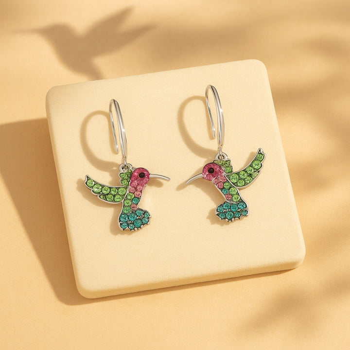 Boucles d'oreilles étincelantes en colibri coloré