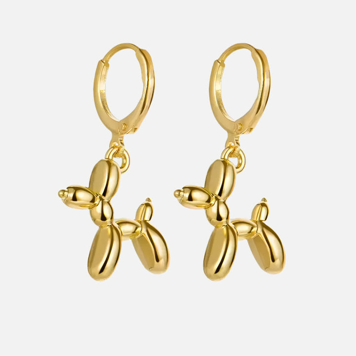 Boucles d'oreilles Huggie en or avec pendentif mini chien en ballon