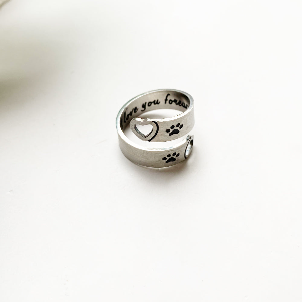 Bague Twist Ajustable Patte & Cœur – Acier Inoxydable