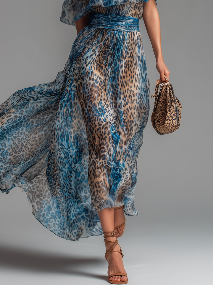 Léana™ | Robe Longue Léopard Épaules Dénudées