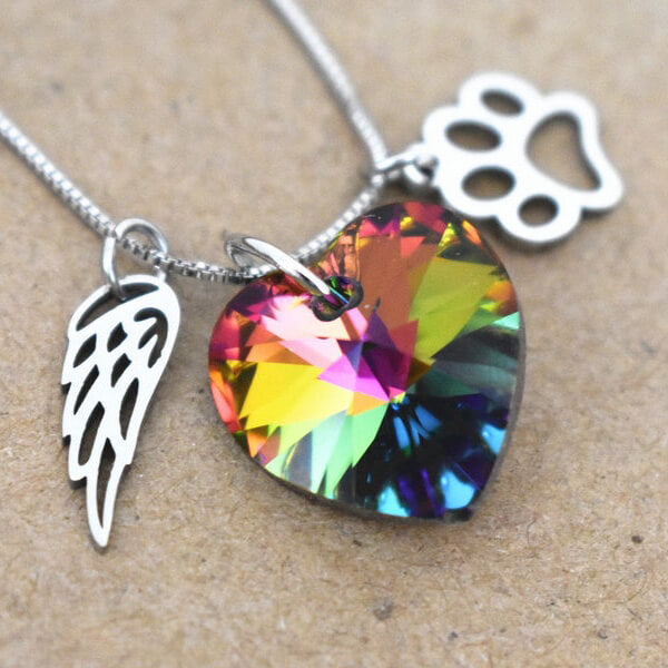Collier Mémorial Arc-en-Ciel avec Pendentif en Forme de Cœur