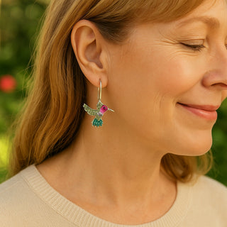 Boucles d'oreilles étincelantes en colibri coloré