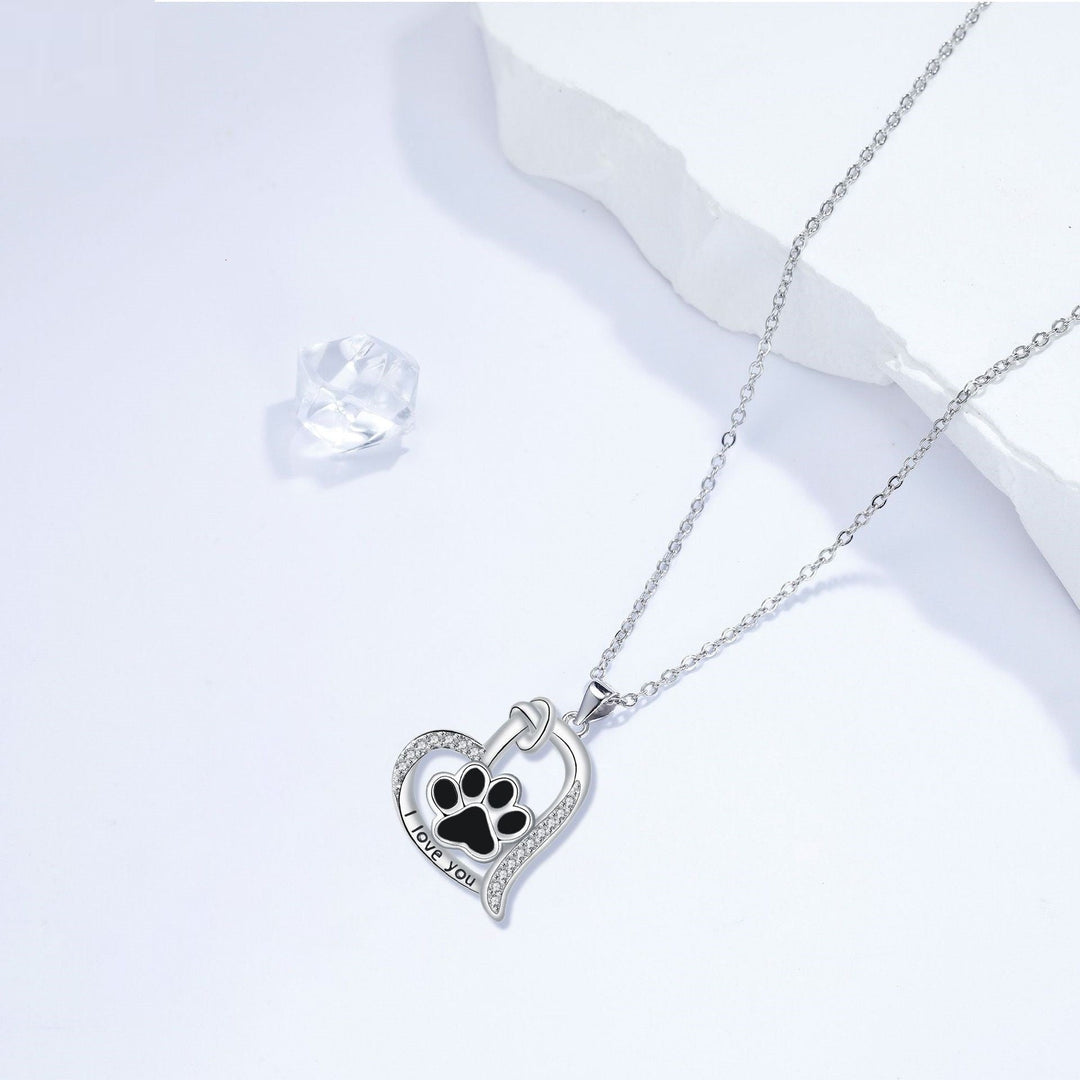 Collier en forme de cœur avec empreinte de patte de chien en zirconia
