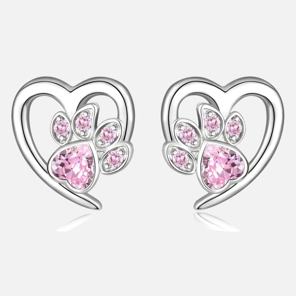Boucles d'oreilles Patte et Cœur avec Zirconia