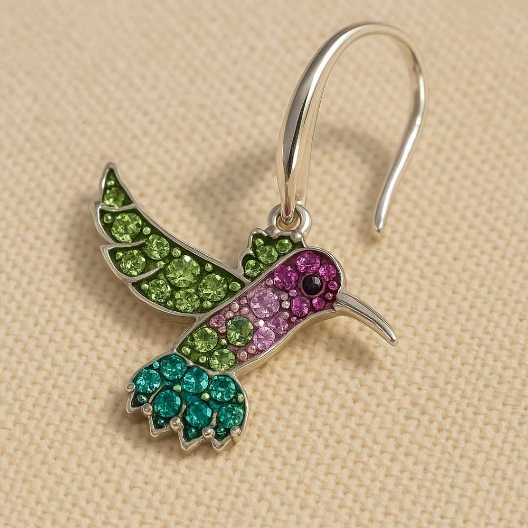 Boucles d'oreilles étincelantes en colibri coloré