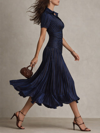 Adriana™ | Robe Midi Satin Rayée Vintage