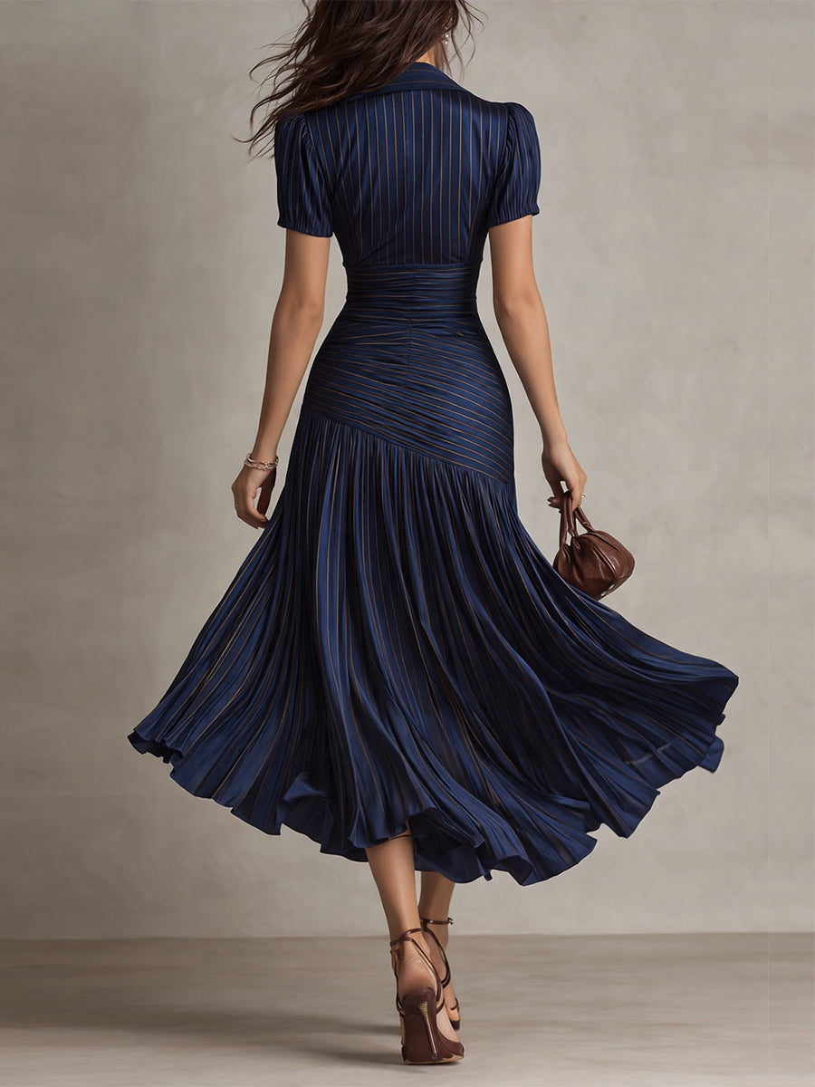 Adriana™ | Robe Midi Satin Rayée Vintage