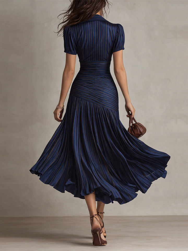 Adriana™ | Robe Midi Satin Rayée Vintage