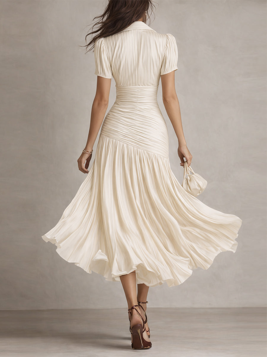 Adriana™ | Robe Midi Satin Rayée Vintage