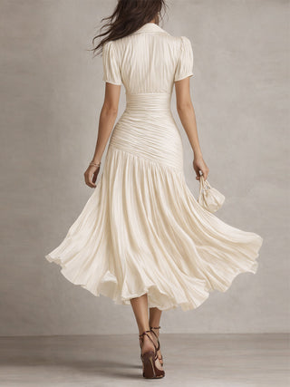 Adriana™ | Robe Midi Satin Rayée Vintage