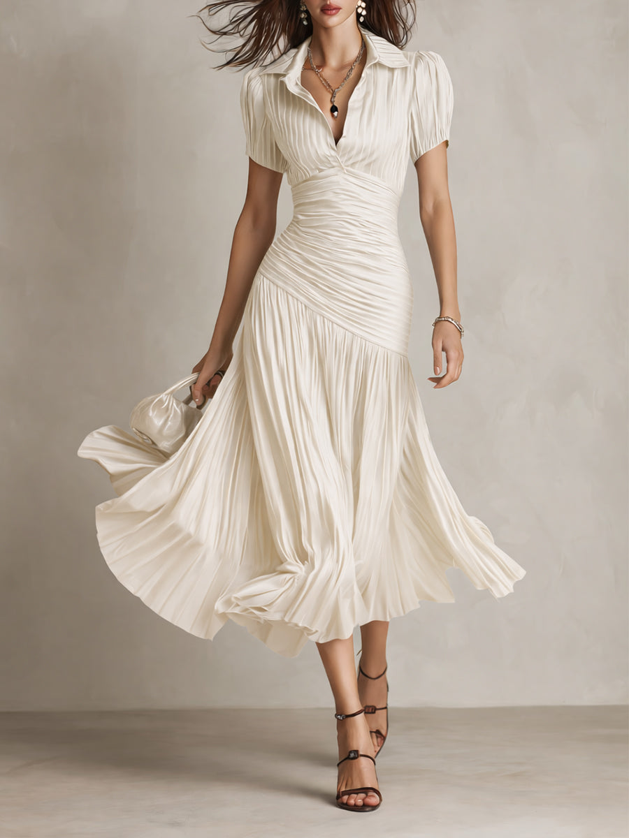 Adriana™ | Robe Midi Satin Rayée Vintage