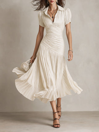 Adriana™ | Robe Midi Satin Rayée Vintage