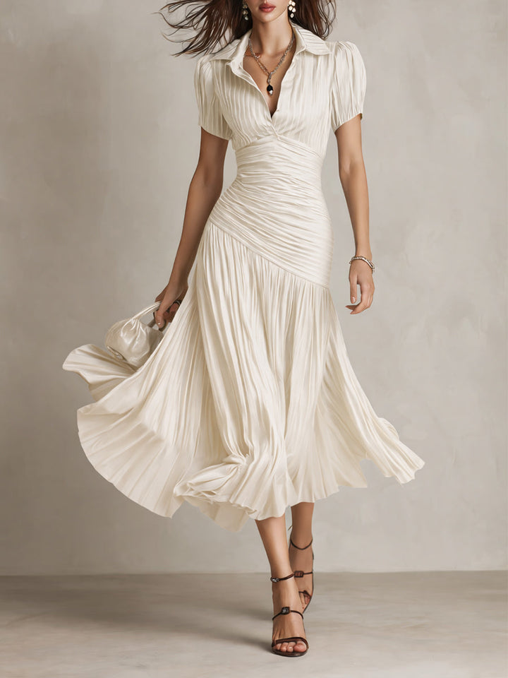 Adriana™ | Robe Midi Satin Rayée Vintage
