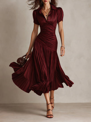 Adriana™ | Robe Midi Satin Rayée Vintage