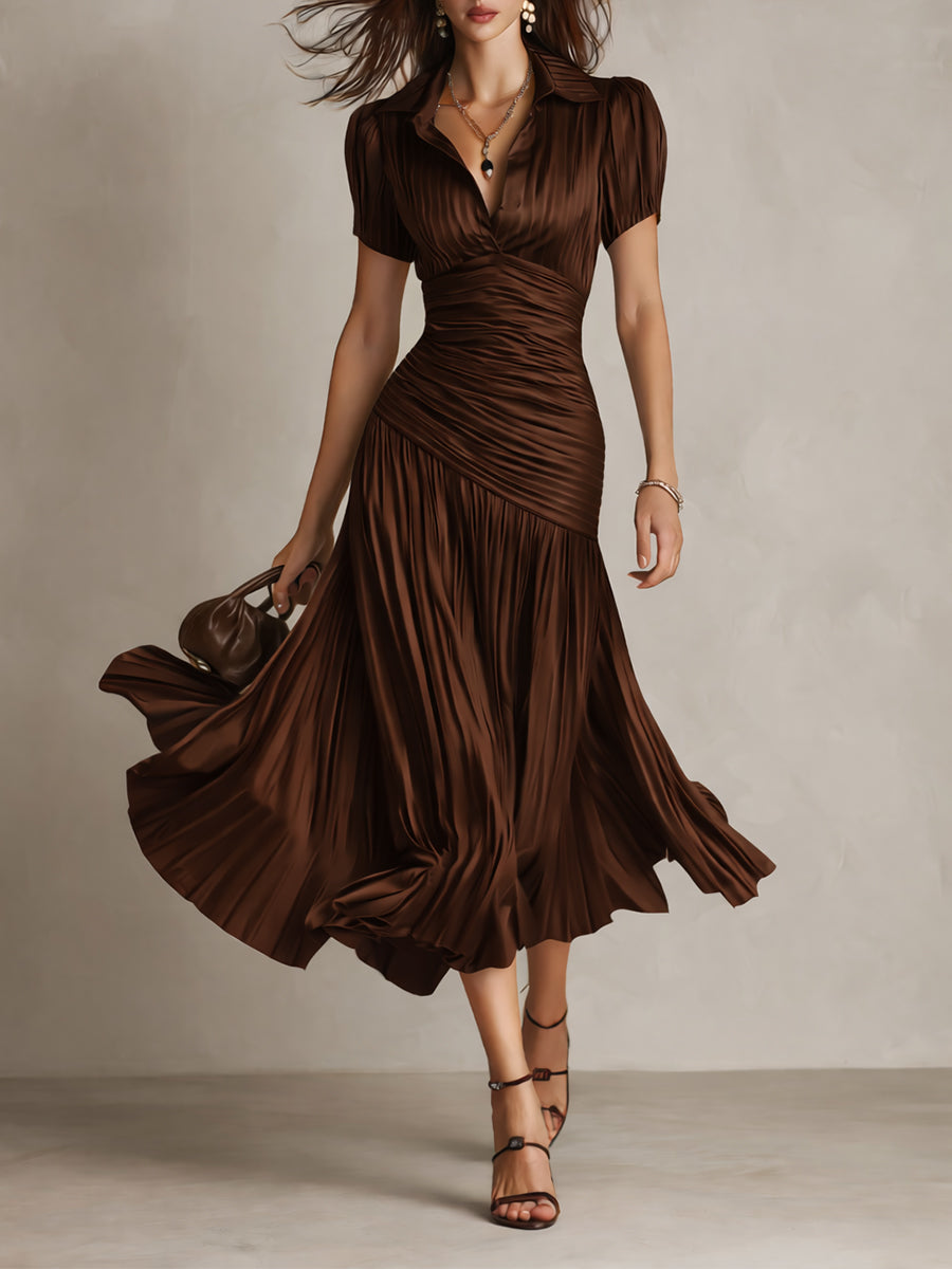 Adriana™ | Robe Midi Satin Rayée Vintage