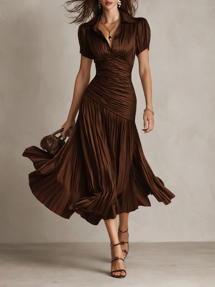 Adriana™ | Robe Midi Satin Rayée Vintage