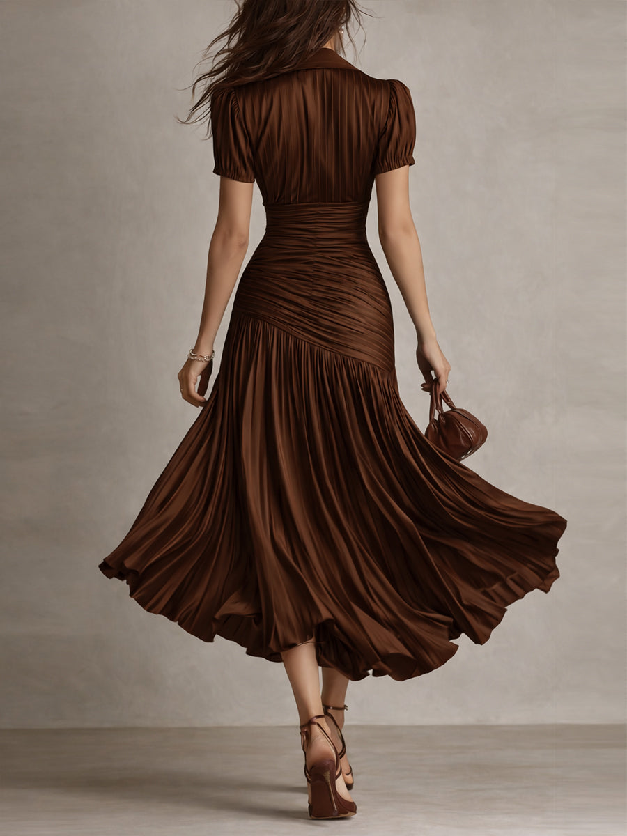 Adriana™ | Robe Midi Satin Rayée Vintage