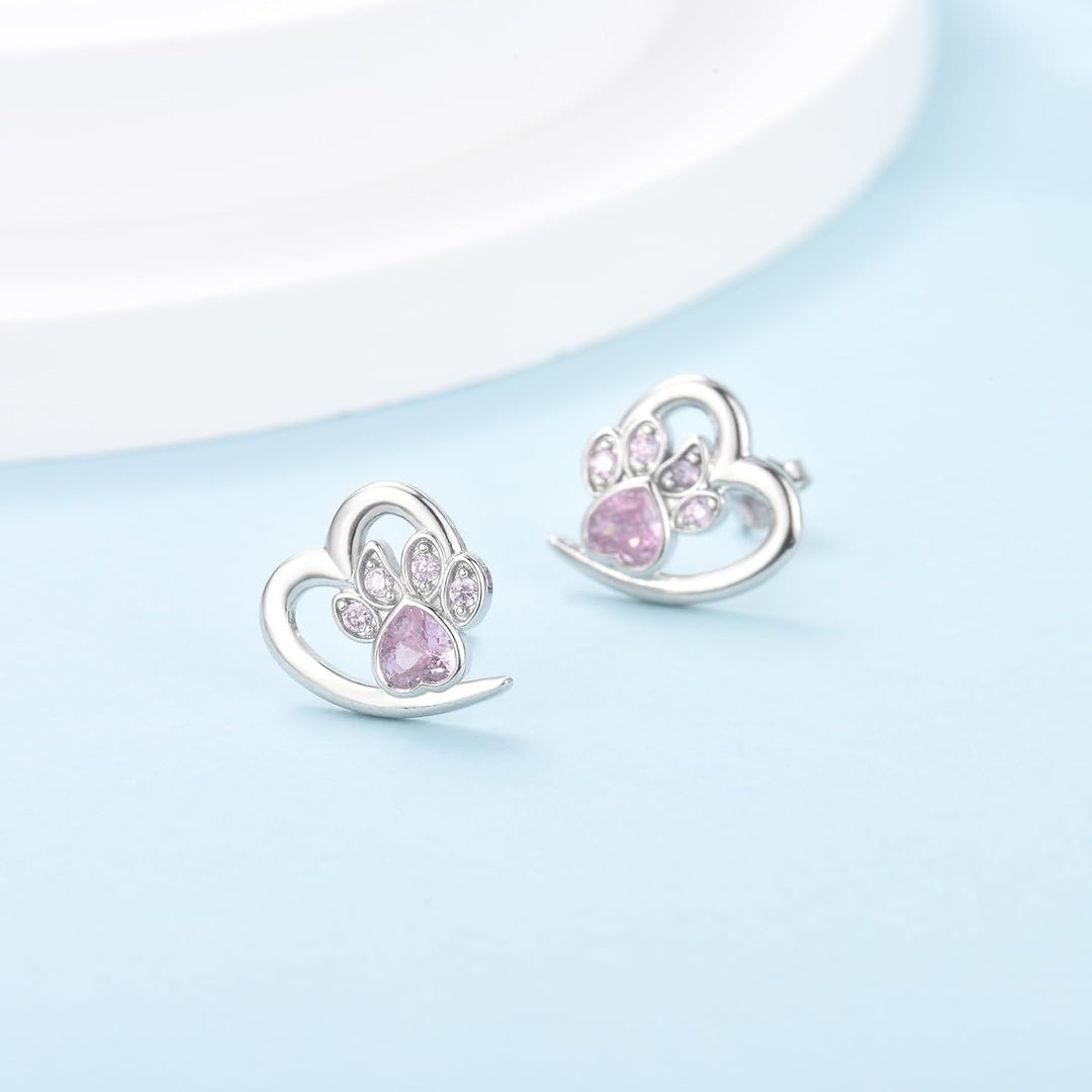 Boucles d'oreilles Patte et Cœur avec Zirconia