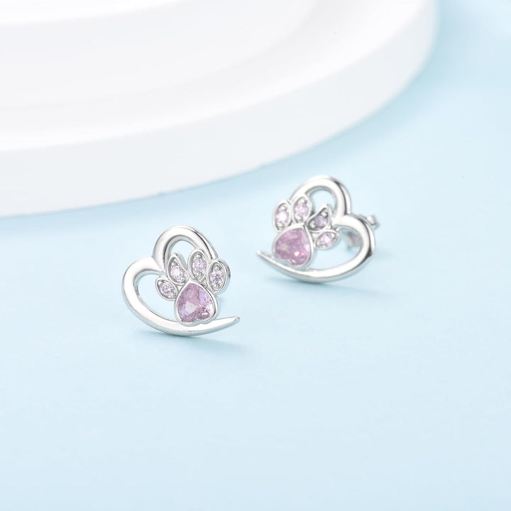 Boucles d'oreilles Patte et Cœur avec Zirconia