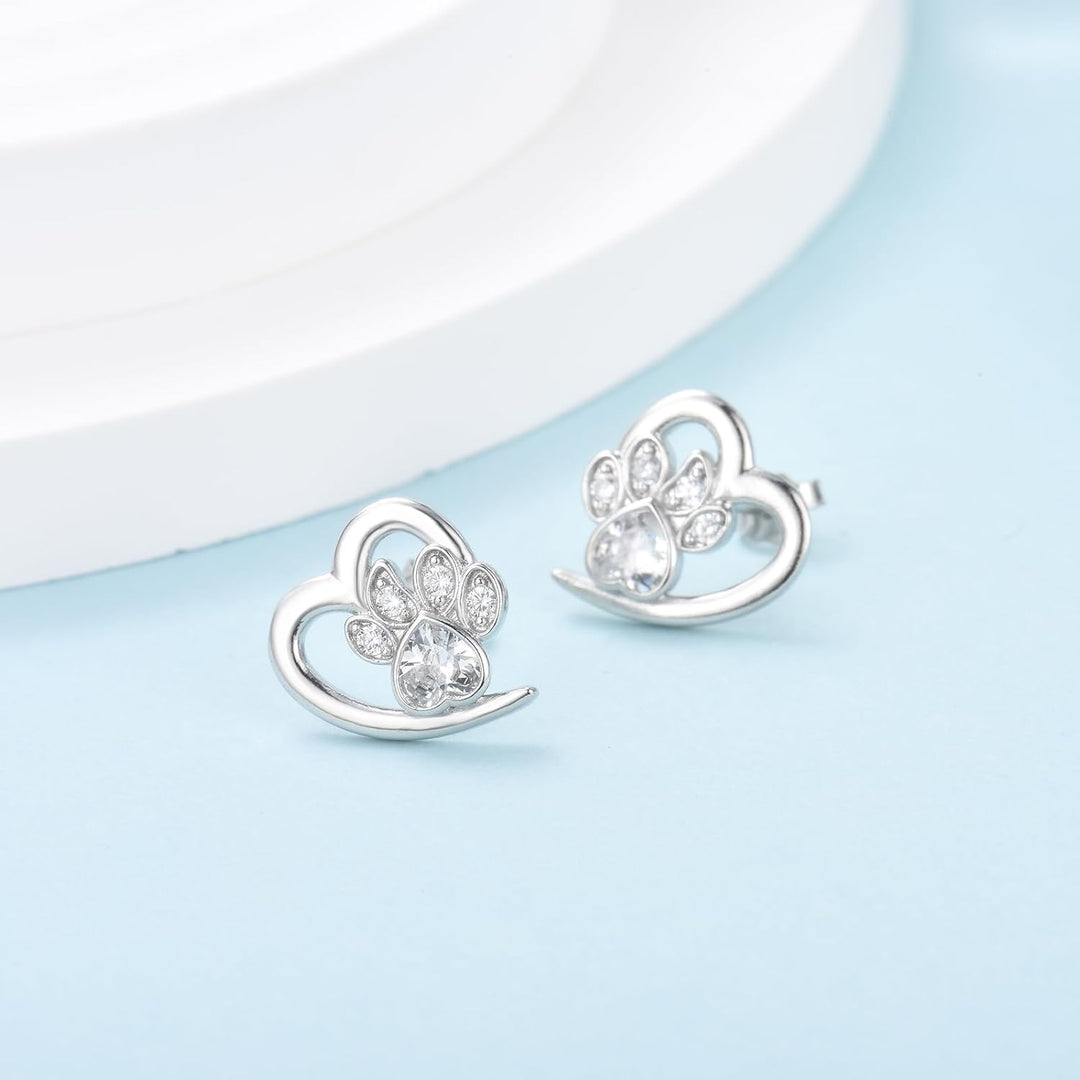 Boucles d'oreilles Patte et Cœur avec Zirconia