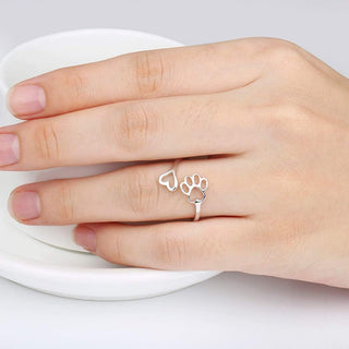 Bague Artisanale Patte & Cœur – Argent Sterling 925 Ajustable