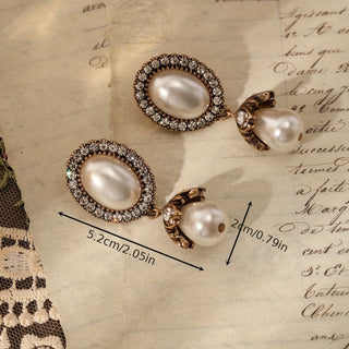 Boucles d'Oreilles Pendantes avec Cadre Vintage en Perles