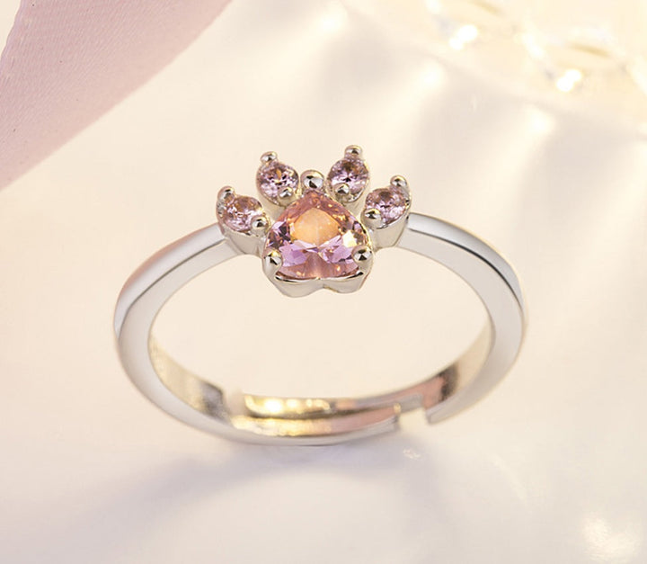 Ensemble de Bijoux Pattes en Or Rose – 4 Pièces avec Cœur en Zirconia (Bague, Collier, Boucles d'Oreilles, Bracelet)