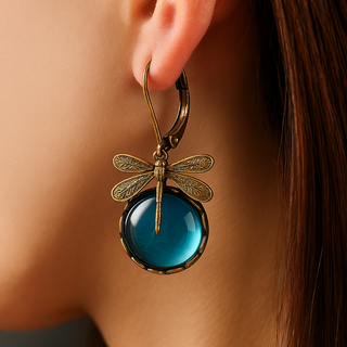 Boucles d'oreilles Libellule Sphérique en Or Antique