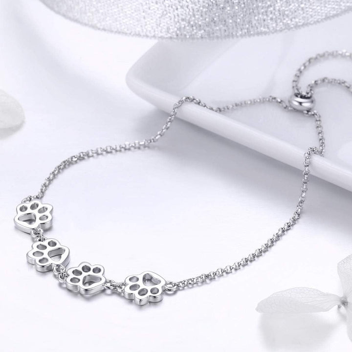 Bracelet en Argent Sterling avec Empreinte de Patte – Ajustement Ajustable