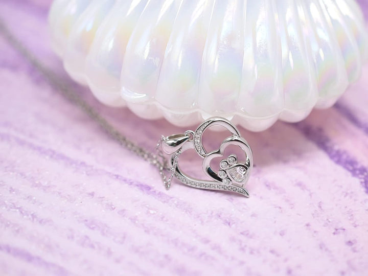 Collier en Argent Sterling avec Patte et Cœur en Zirconia