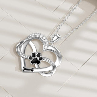 Collier Infini Cœur & Patte en Argent Sterling 925 avec Zirconia