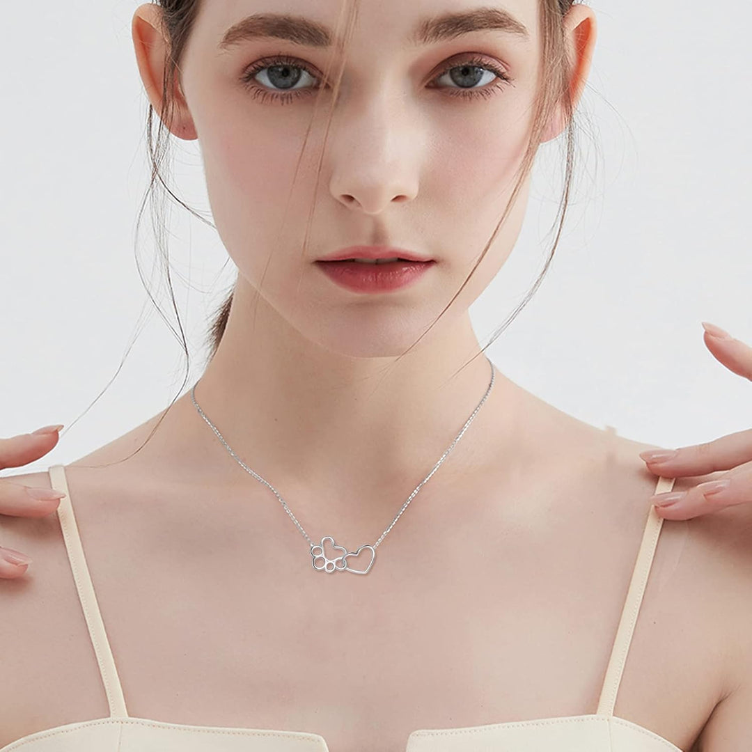 Collier en Argent Sterling avec Pattes – Pendentif en Cristal en Forme de Cœur