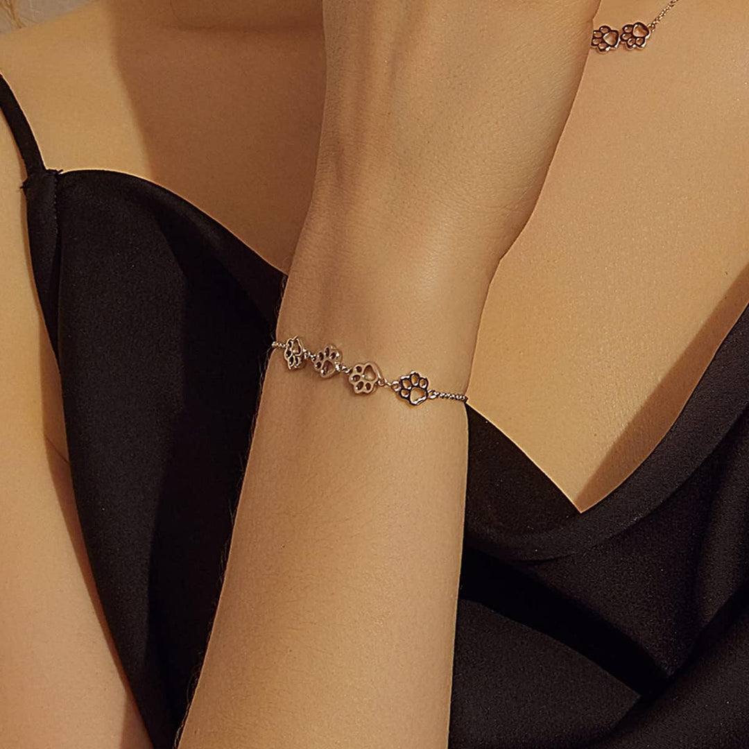 Bracelet en Argent Sterling avec Empreinte de Patte – Ajustement Ajustable