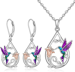 Collier de Colibri Magnifique pour Femmes avec Boucles d'Oreilles Bonus