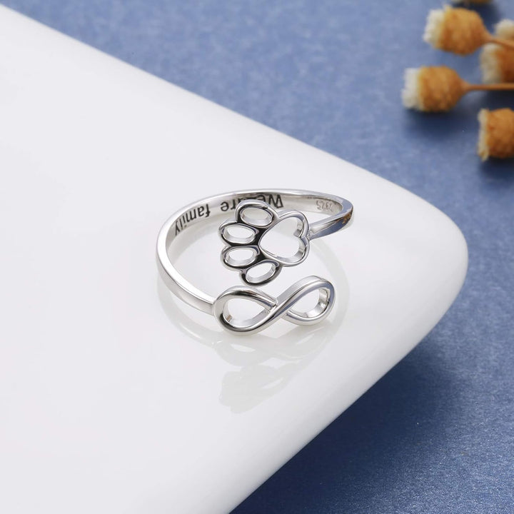 Bague Artisanale Patte & Cœur – Argent Sterling 925 Ajustable