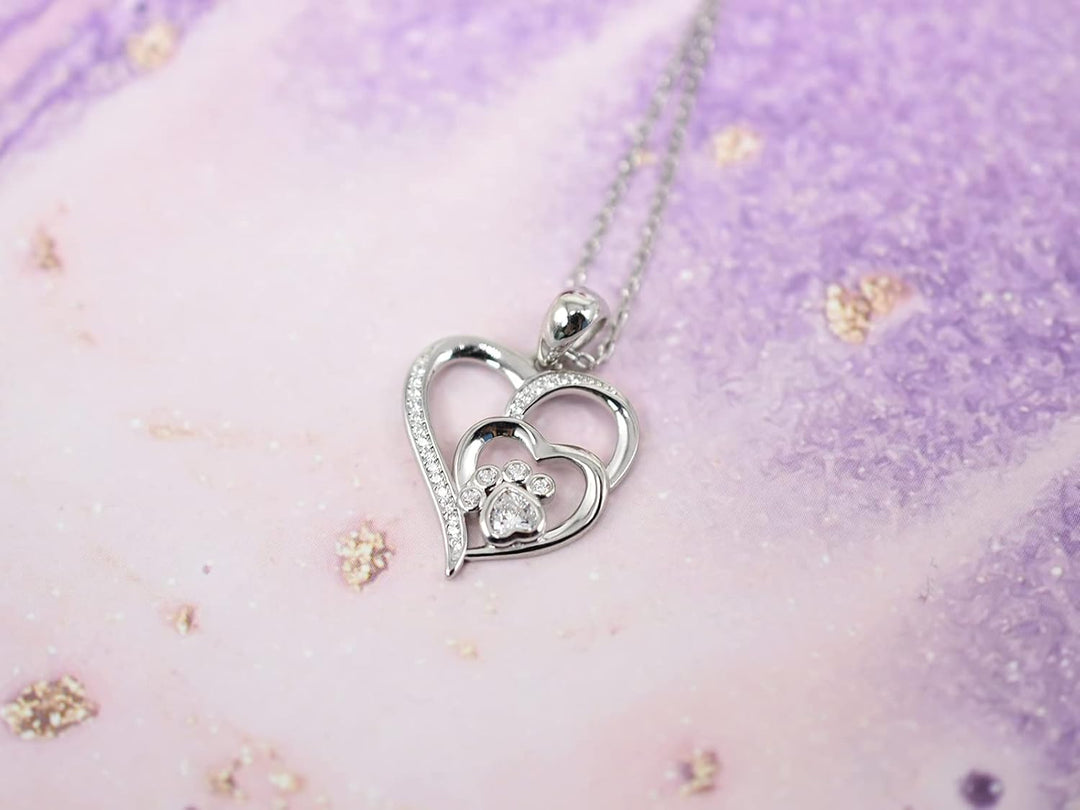 Collier en Argent Sterling avec Patte et Cœur en Zirconia