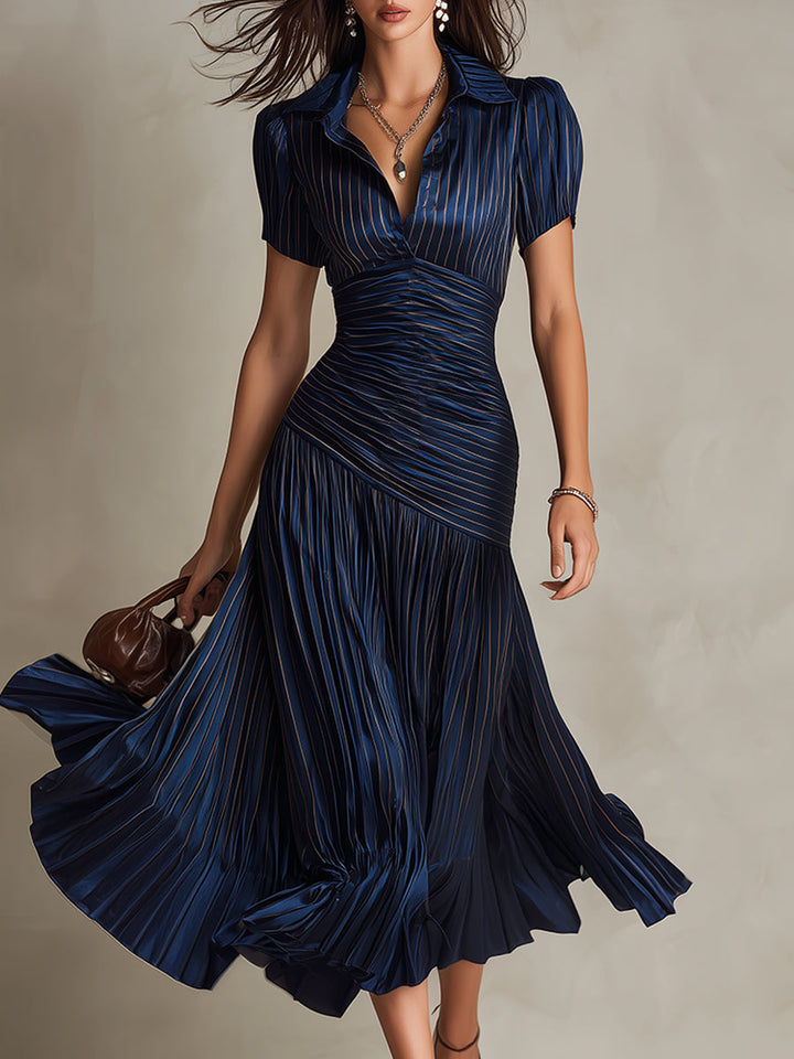 Adriana™ | Robe Midi Satin Rayée Vintage