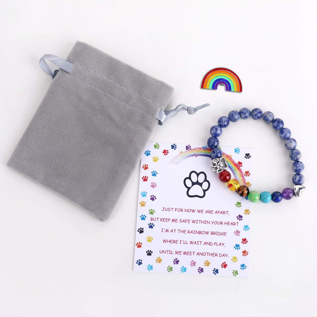 Bracelet Mémorial Pont de l'Arc-en-Ciel – Cadeau de 7 Perles de Chakra pour la Perte d'un Animal