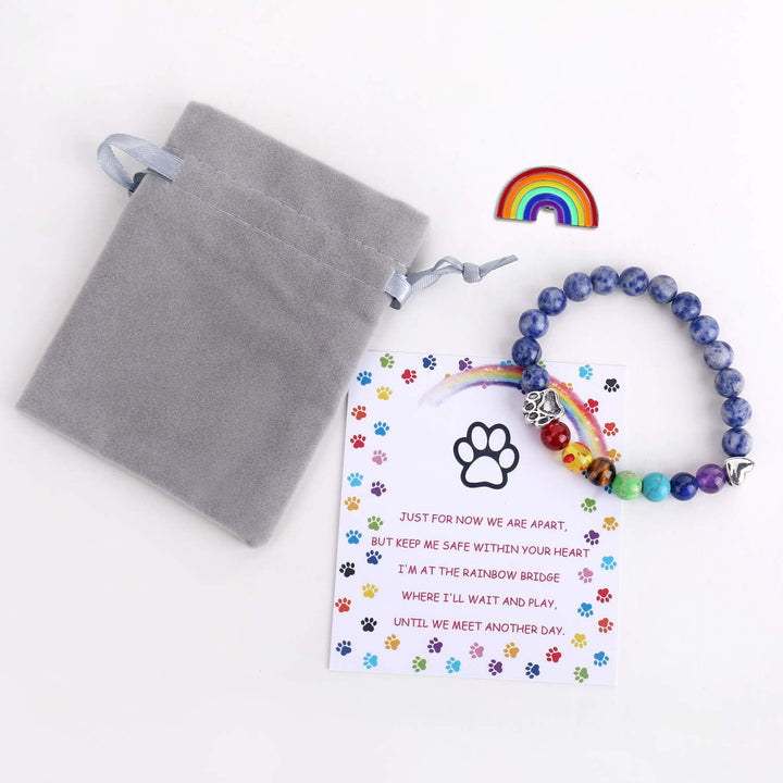 Bracelet Mémorial Pont de l'Arc-en-Ciel – Cadeau de 7 Perles de Chakra pour la Perte d'un Animal