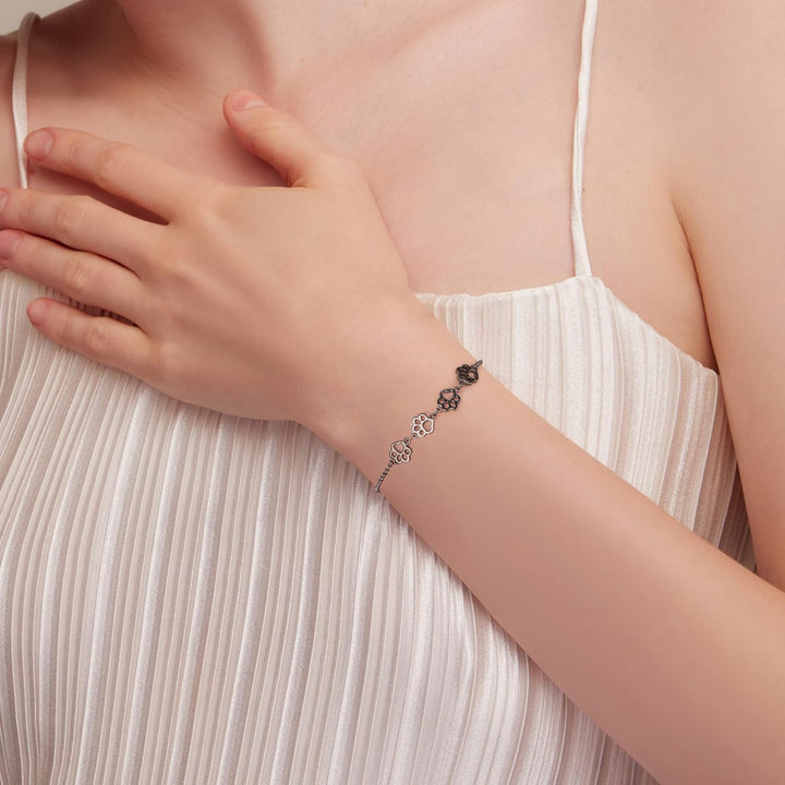 Bracelet en Argent Sterling avec Empreinte de Patte – Ajustement Ajustable