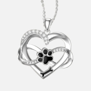 Collier Infini Cœur & Patte en Argent Sterling 925 avec Zirconia